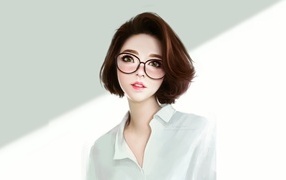 Anime girl with glasses on a white background