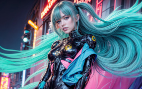 Anime girl with long blue hair