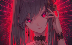 Beautiful anime girl with red eyes
