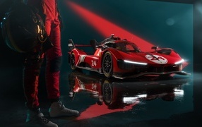 Красный стильный гоночный автомобиль Ferrari 499P Modificata