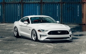 White fast car Ford Mustang GT Fastback 5.0L