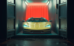 Yellow Lamborghini Centenario Roadster in the garage