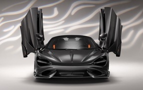 Black McLaren 765LT Spider Carbon Edition with open doors