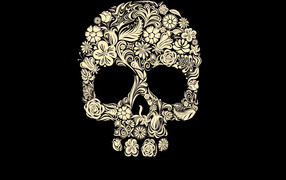 Skull made of flowers on a black background