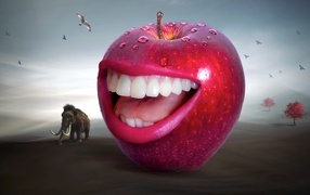 Red apple with teeth
