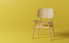 Wooden chair on yellow background