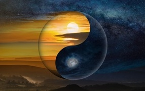 Yin and yang symbol in the sky