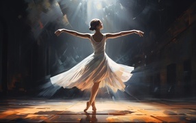 Drawn girl ballerina in a white dress