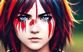 Painted girl with blue eyes with face paint
