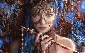 Beautiful fantasy girl with jewelry on her face