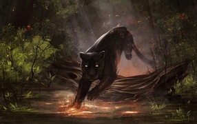 Черная пантера в волшебном лесу