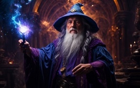 Male wizard with magic stick