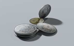 Coins on a gray background