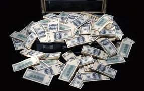 Пачки долларов в большом чемодане