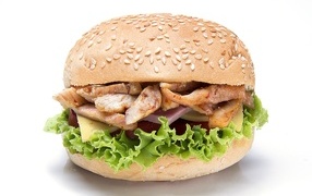 Big juicy hamburger with chicken on a white background