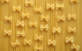 Bow-shaped pasta with spaghetti