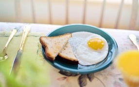 Fried eggs with bread on the table for breakfast