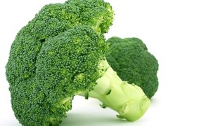 Green broccoli on white background close up