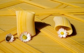Large pasta with chamomile flowers