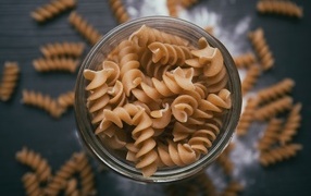 Pasta in a glass jar top view