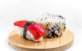 Sushi on a chalkboard on a white background