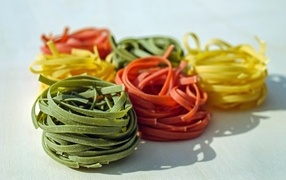 Tagliatelle pasta in different colors