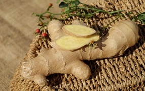 Useful ginger root on the table