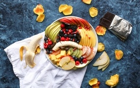 Тарелка со свежими ягодами и фруктами