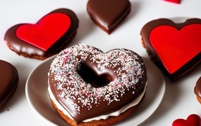 Красивое сладкое печенье в шоколаде в форме сердца