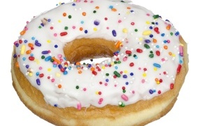 Big round donut in glaze on a white background