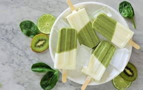 Ice cream on a stick with kiwi and lime