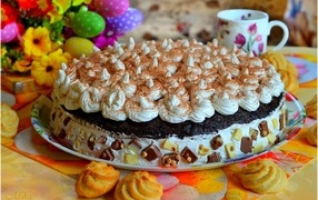 Large cake with whipped cream