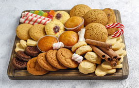 Many delicious appetizing cookies on the table