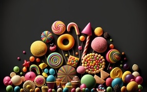 Разноцветные красивые конфеты на черном фоне