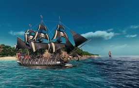 Pirate ship in the computer game Tortuga: A Pirate's Tale, 2023