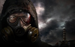Мужчина в маске из компьютерной игры S.T.A.L.K.E.R. 2: Heart of Chornobyl