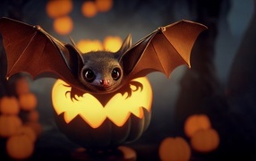 Little bat with pumpkin