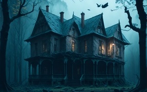 Old house in an ominous forest