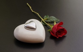 Big white heart with a red rose