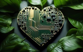 Heart shaped board with green leaves
