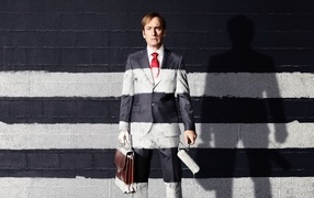 Actor comedian Bob Odenkirk against the wall