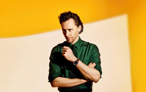 Popular actor Tom Hiddleston in a green shirt
