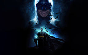 Superhero Batman against the background of lightning