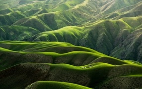 View of beautiful green hills