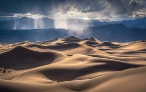 Hot desert near the mountain range