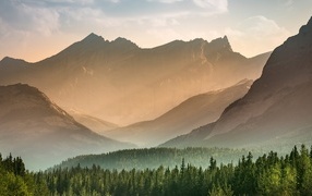 View of the misty mountains