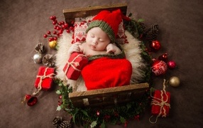 Рождественское фото спящего ребенка