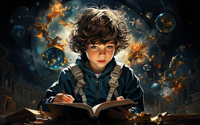 Little boy dreamer with a book