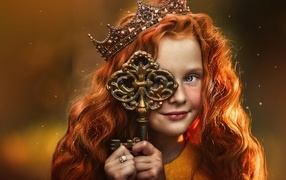 Red-haired girl with a big key
