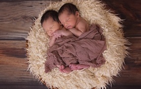 Спящие близнецы в колыбели